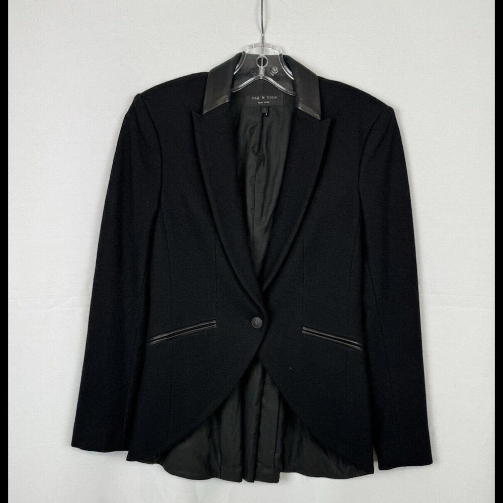 Rag & Bone Hubert Single-Button Wool Lambskin Blazer Jacket Black Size 0 US